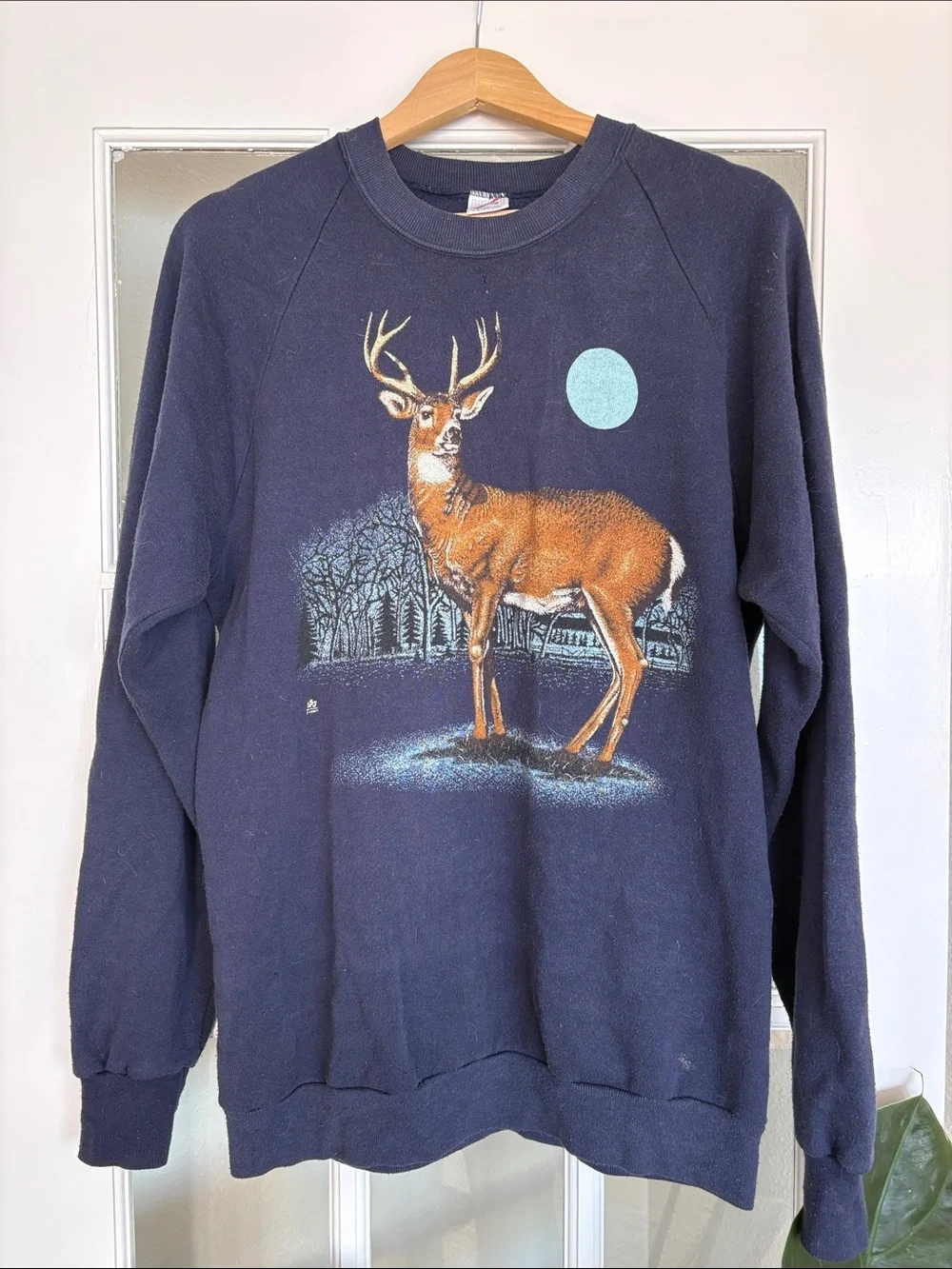 Vintage 80s Deer Print Navy Sweatshirt XL